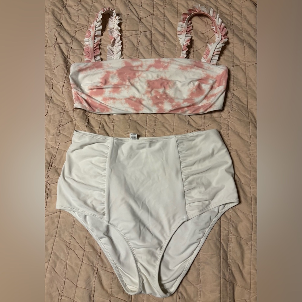 Aerie Pink and White Tie-Dye High Waisted Bikini